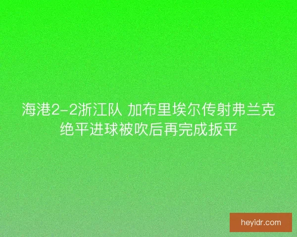 海港2-2浙江队 加布里埃尔传射弗兰克绝平进球被吹后再完成扳平