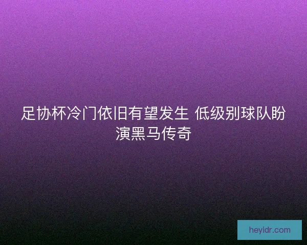 足协杯冷门依旧有望发生 低级别球队盼演黑马传奇